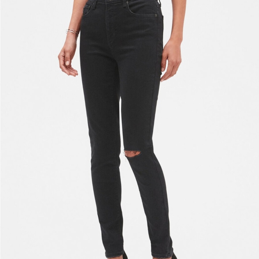 Banana Republic High Rise Destructed Black Denim Skinny Jean
